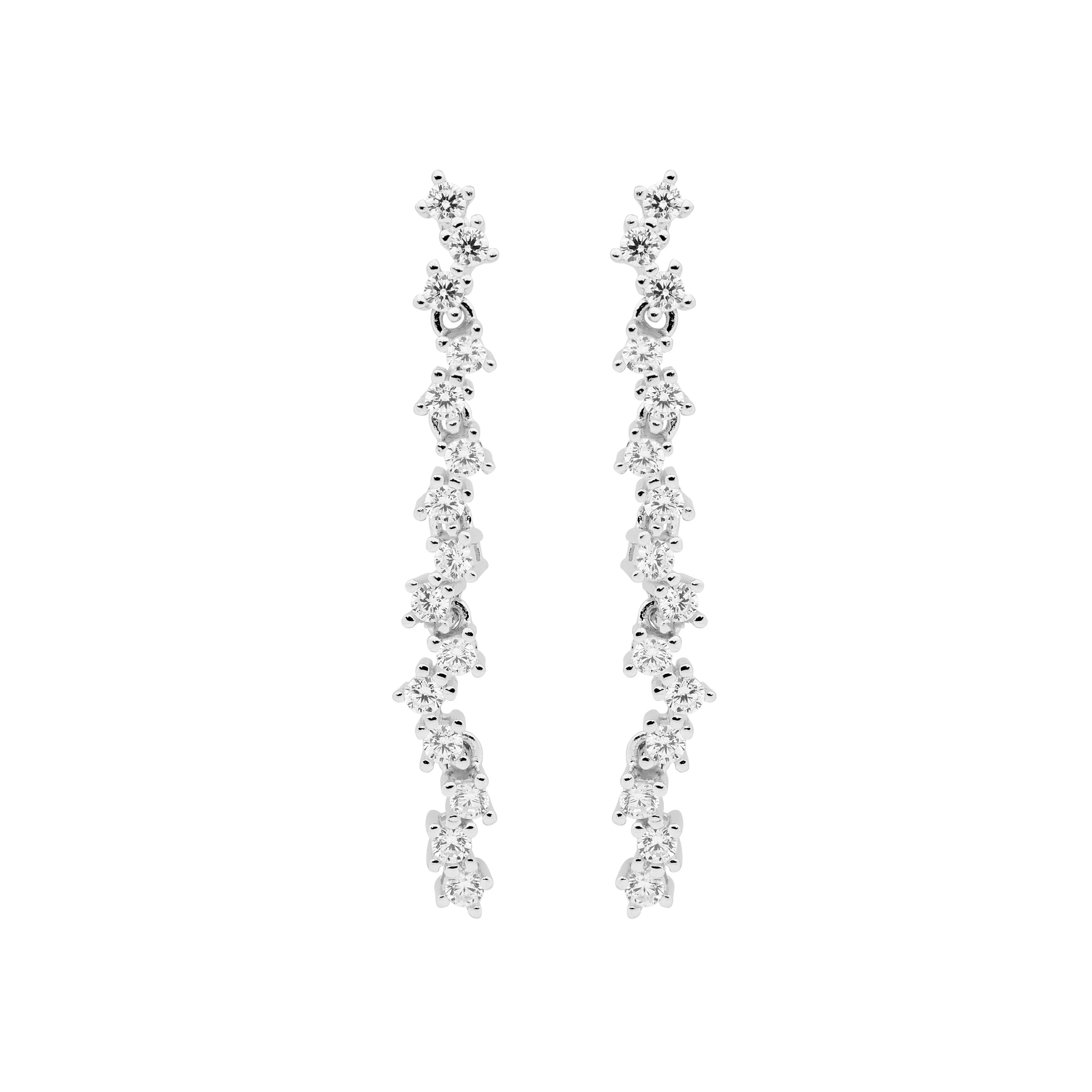 Sterling Silver Cubic Zirconia Staggered 4cm Drop Earrings