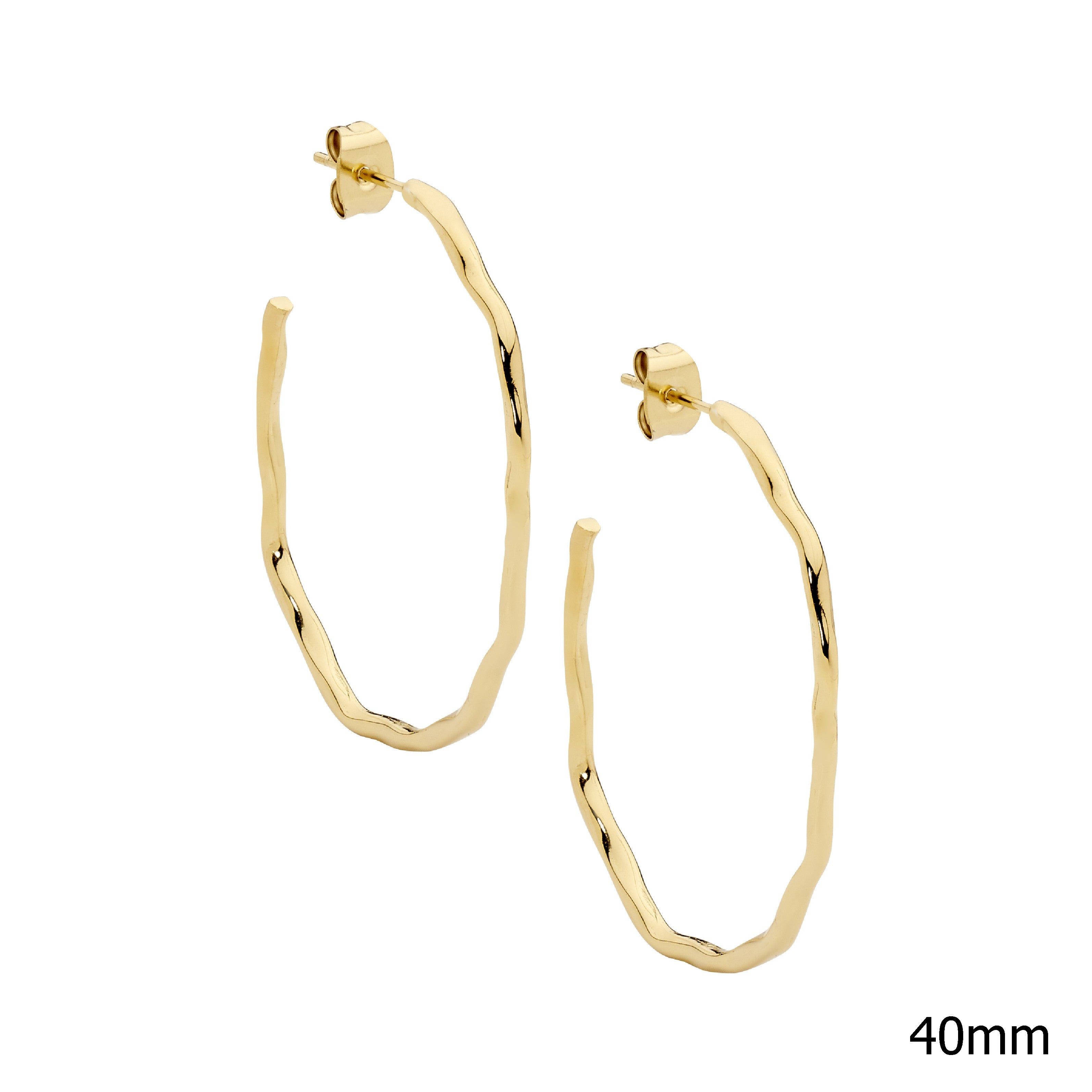 Stainless Steel 40mm Wave Hoop Earrings With Gold IP Plating