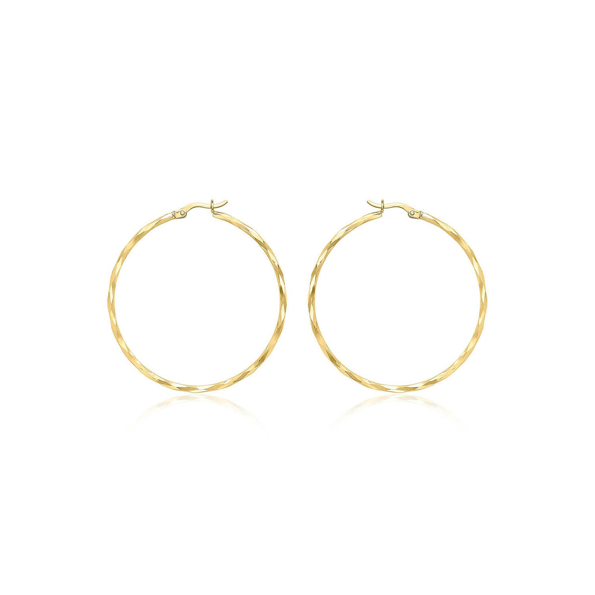 9ct Yellow Gold Diamond Cut Hoop Earrings 42mm