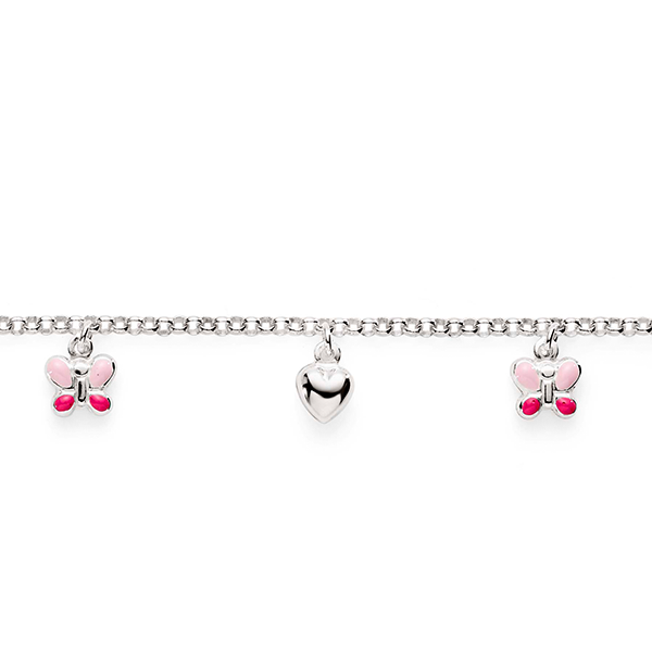 Silver butterfly heart charm bracelet