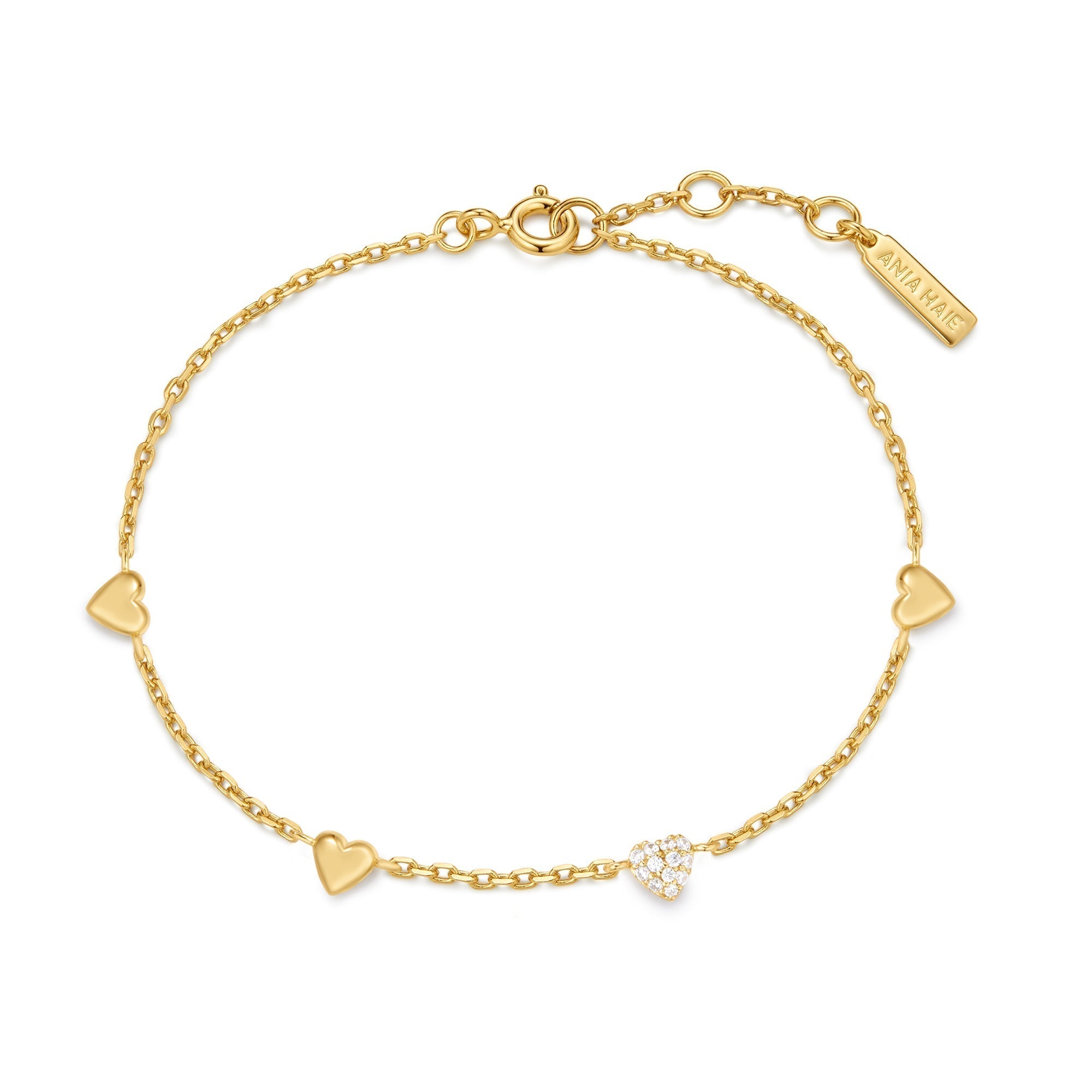 Ania Haie Gold Pave Puffed Heart Station Bracelet