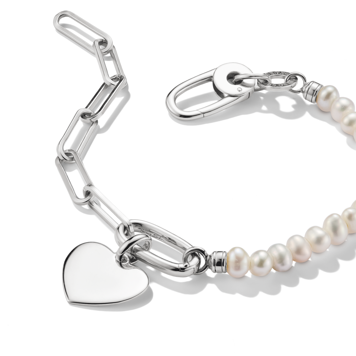 THOMAS SABO Connect Charm Bracelet Paperclip with Pearls Silver
