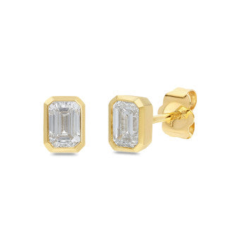 9ct Yellow Gold Emerald Cut Lab Grown Diamond Earrings