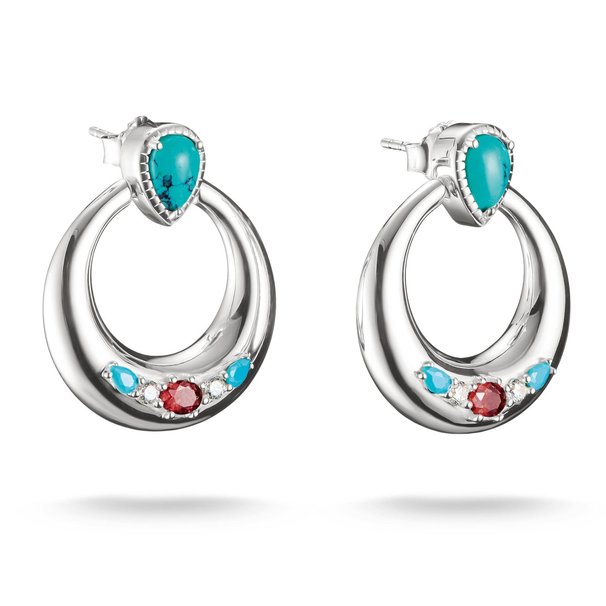 THOMAS SABO Half-Hoop Earrings with Turquoise, White & Red Stones