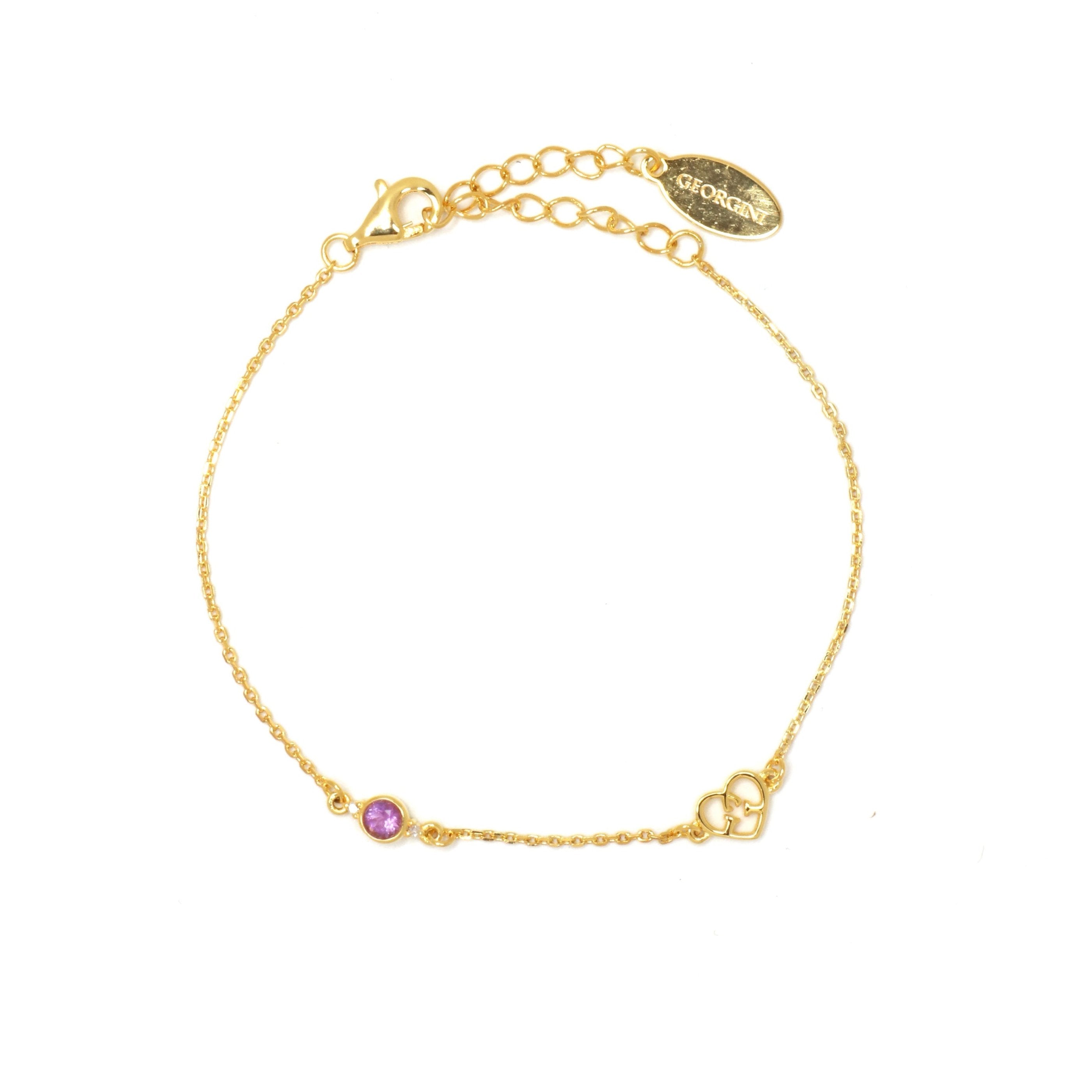 Diamonds by Georgini Natural Amethyst and  Two Natural Diamond February Bracelet Gold