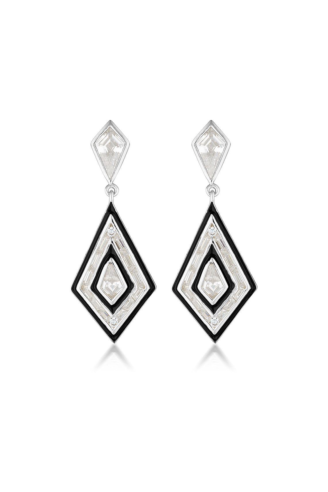 REFLECTION ART DECO EARRINGS SILVER & BLACK ENAMEL