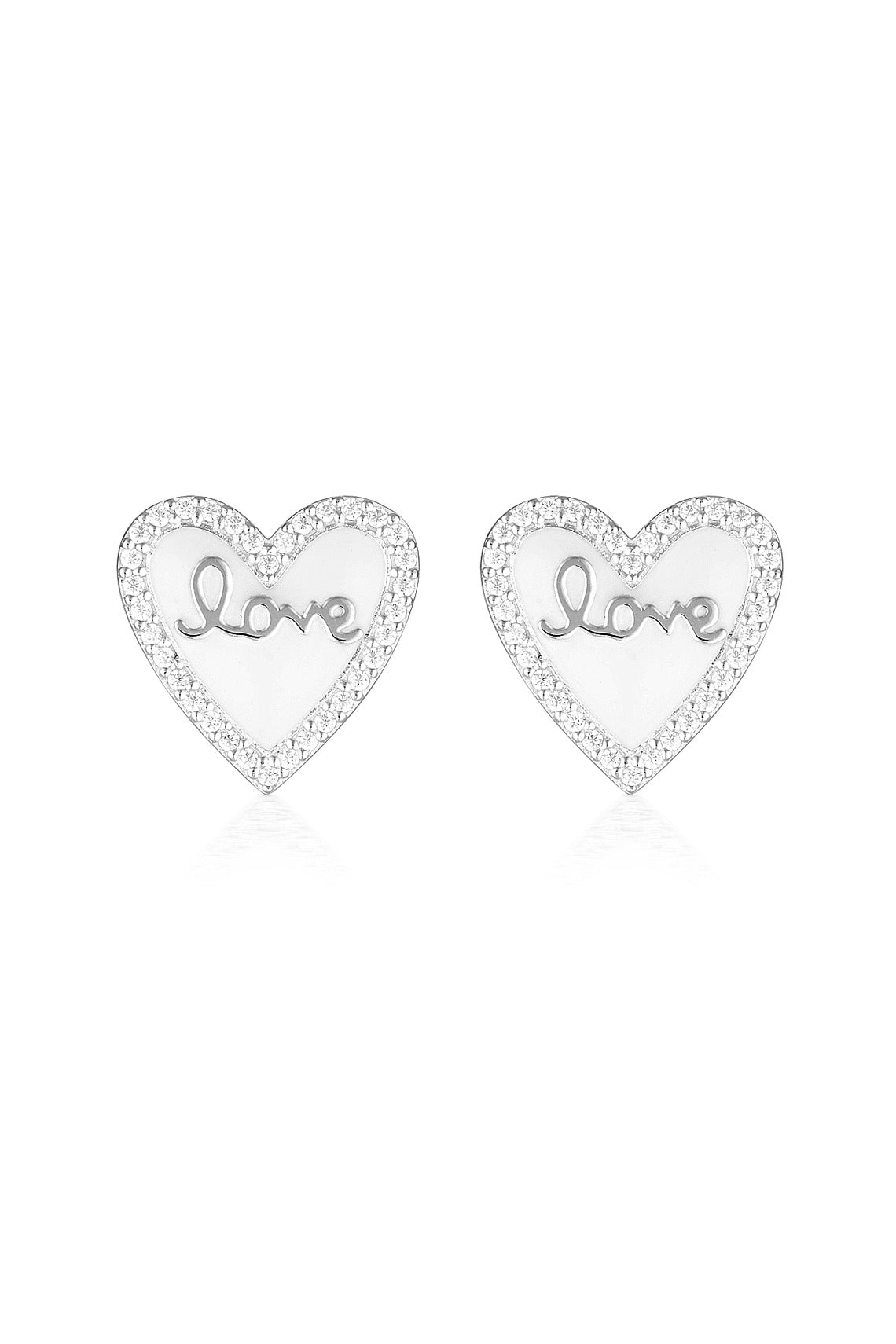 REFLECTION ENAMEL LOVE HEART STUD EARRINGS SILVER