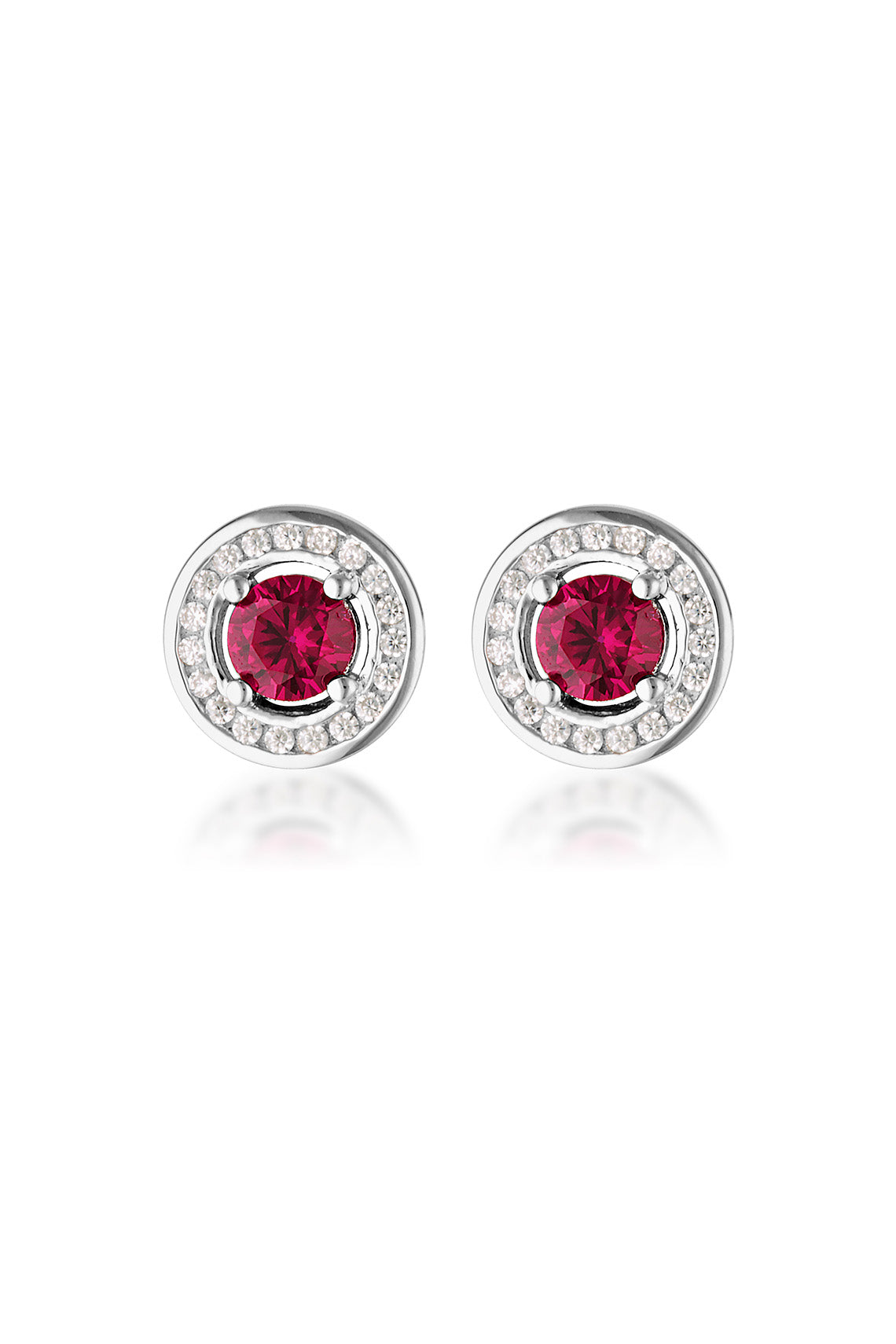 MILESTONE RUBY HALO EARRINGS IN SILVER