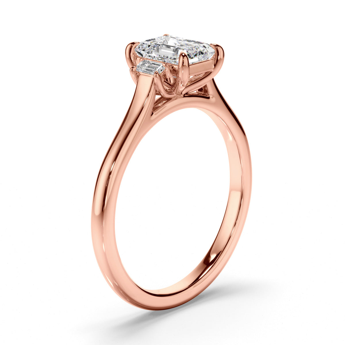 Emerald Cut Diamond Trilogy Engagement Ring with Baguette Sides