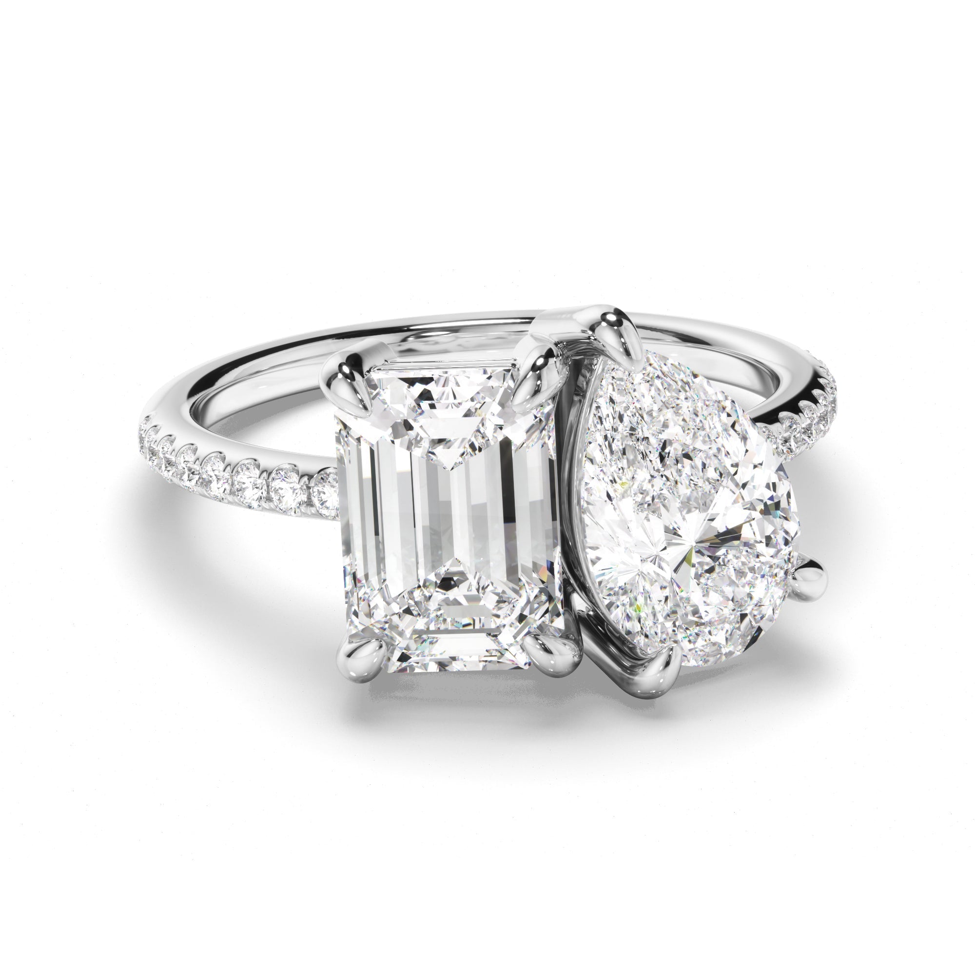 Emerald & Pear Cut Toi et Moi Diamond Engagement Ring