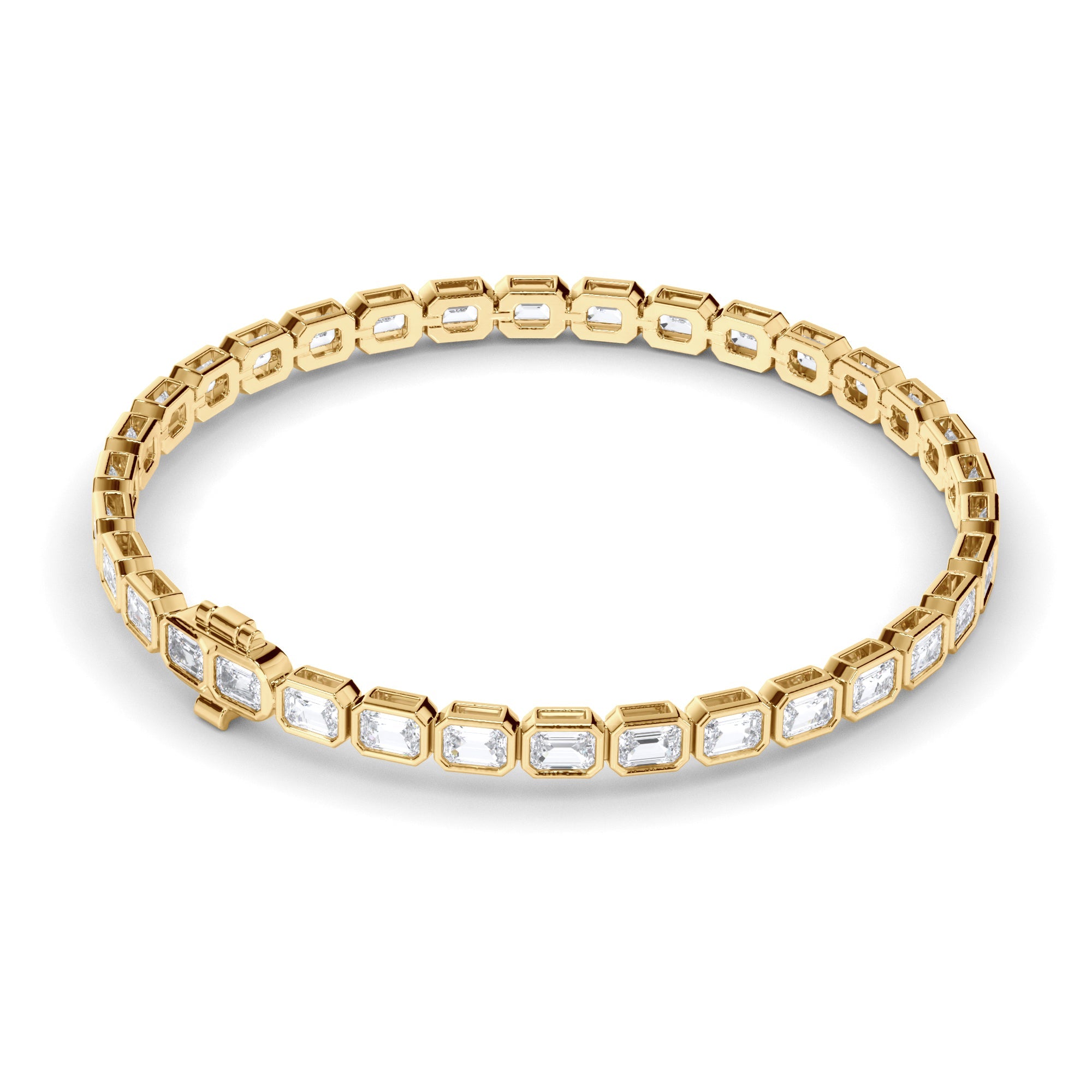 Emerald Cut Natural Mined Diamond Bezel Set Tennis Bracelet