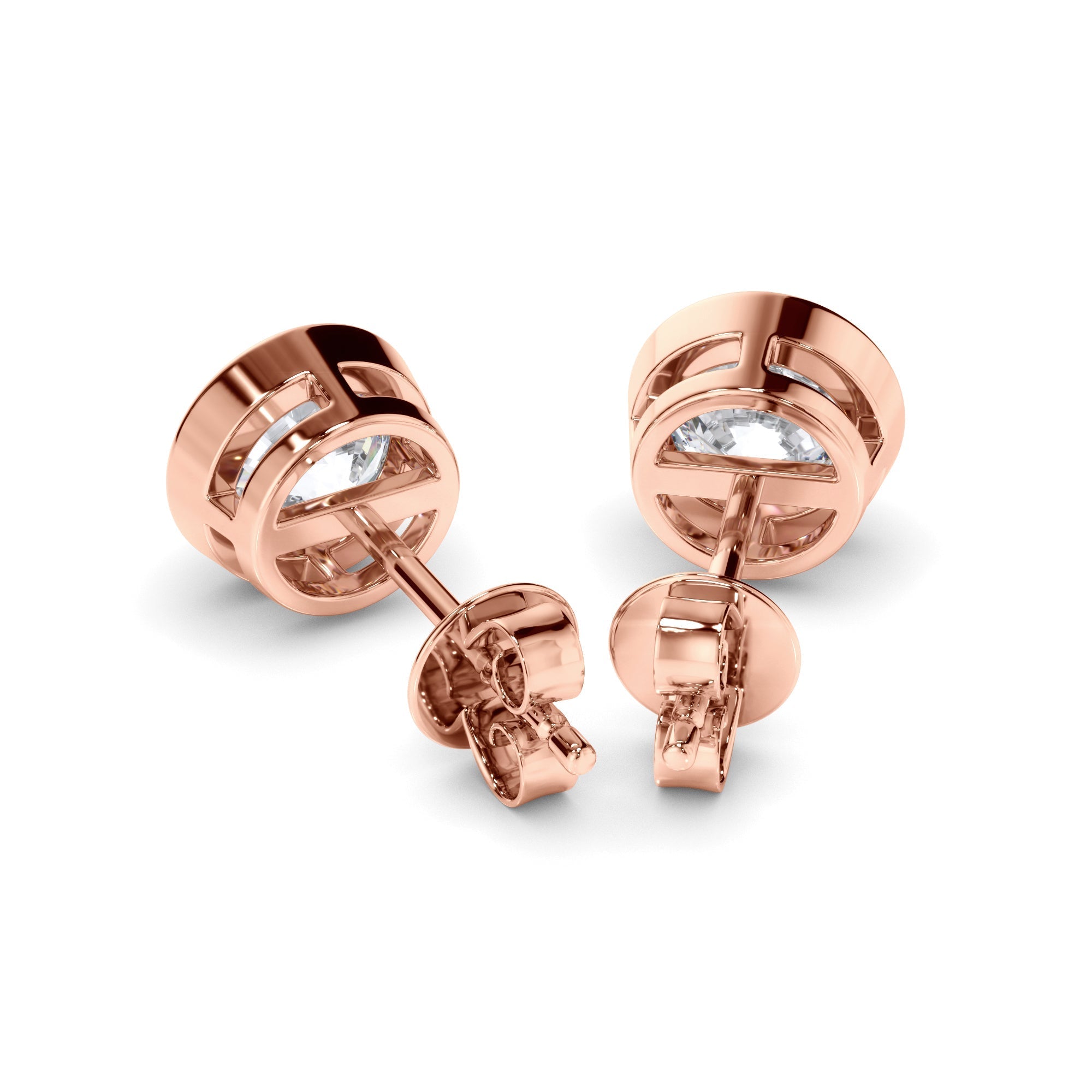 Round Brilliant Cut Diamond Bezel Set Stud Earrings