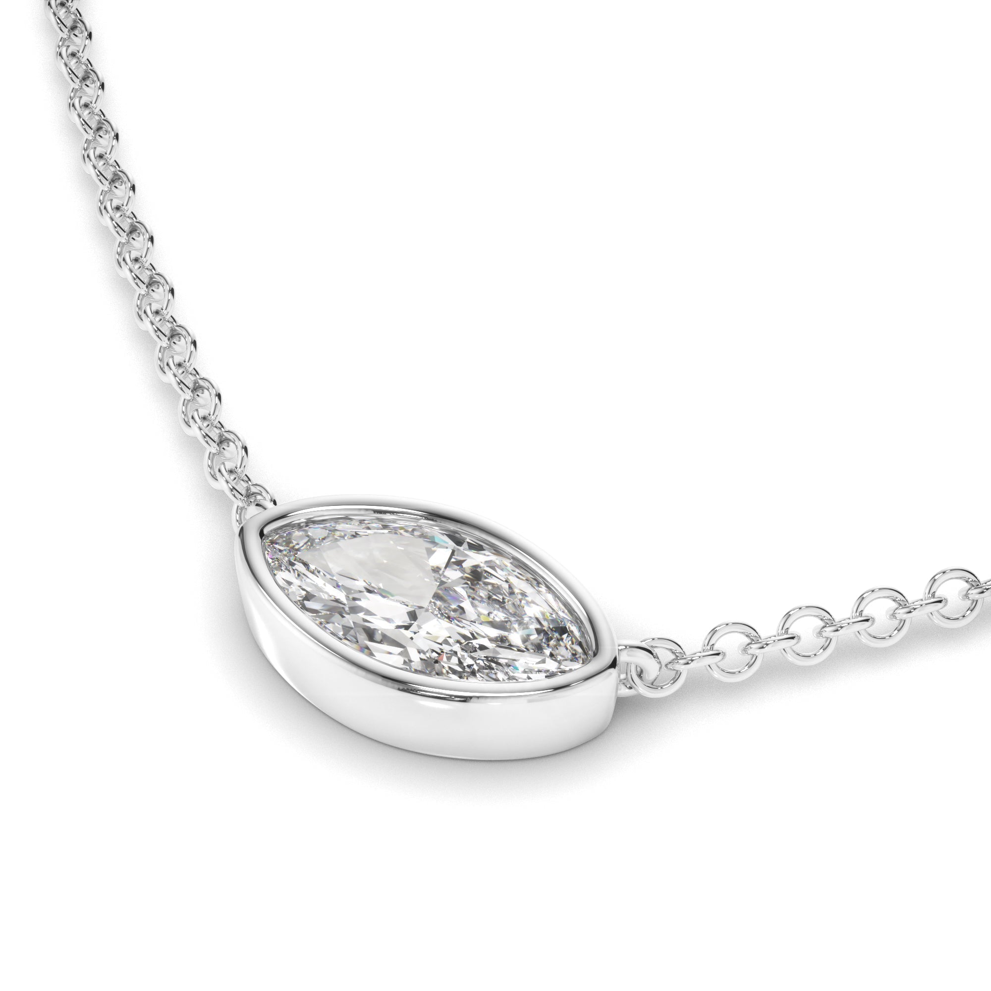 East West Marquise Cut Diamond Bezel Set Solitaire Necklet