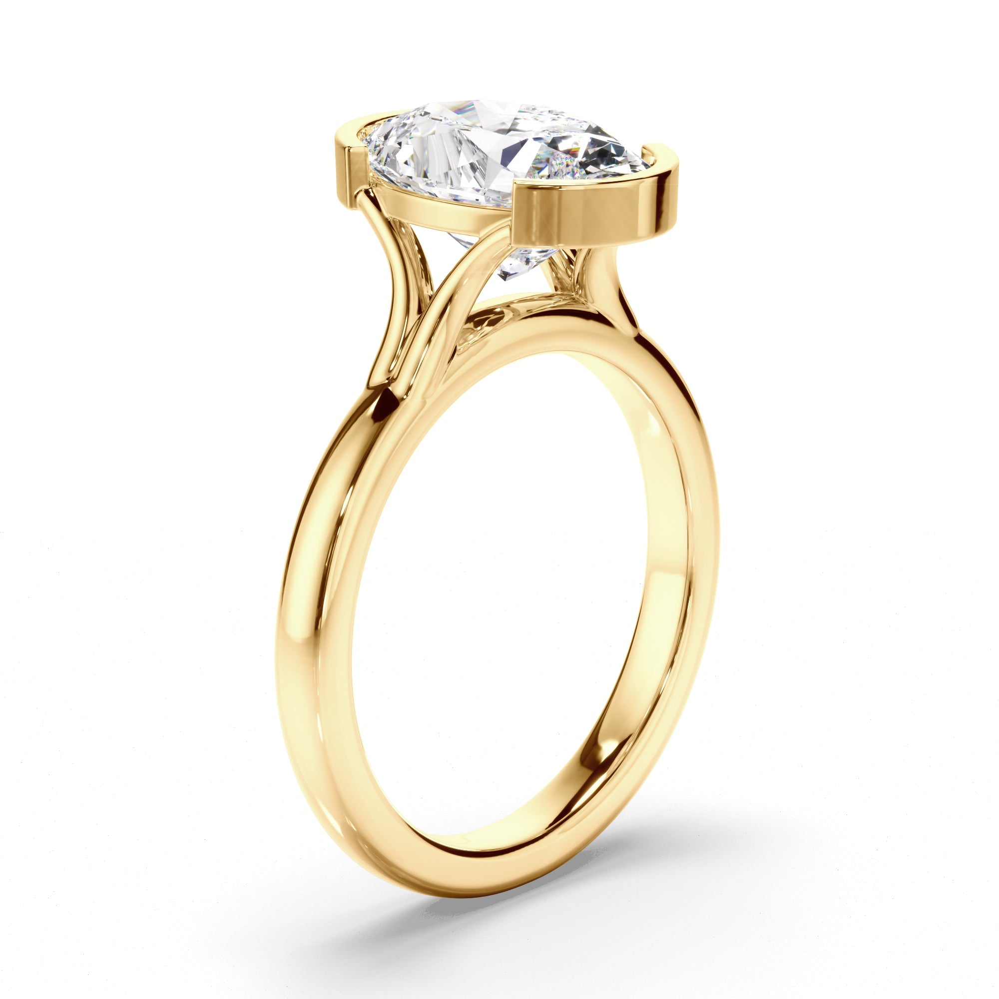 Oval Cut Diamond Half-Bezel Set Engagement Ring