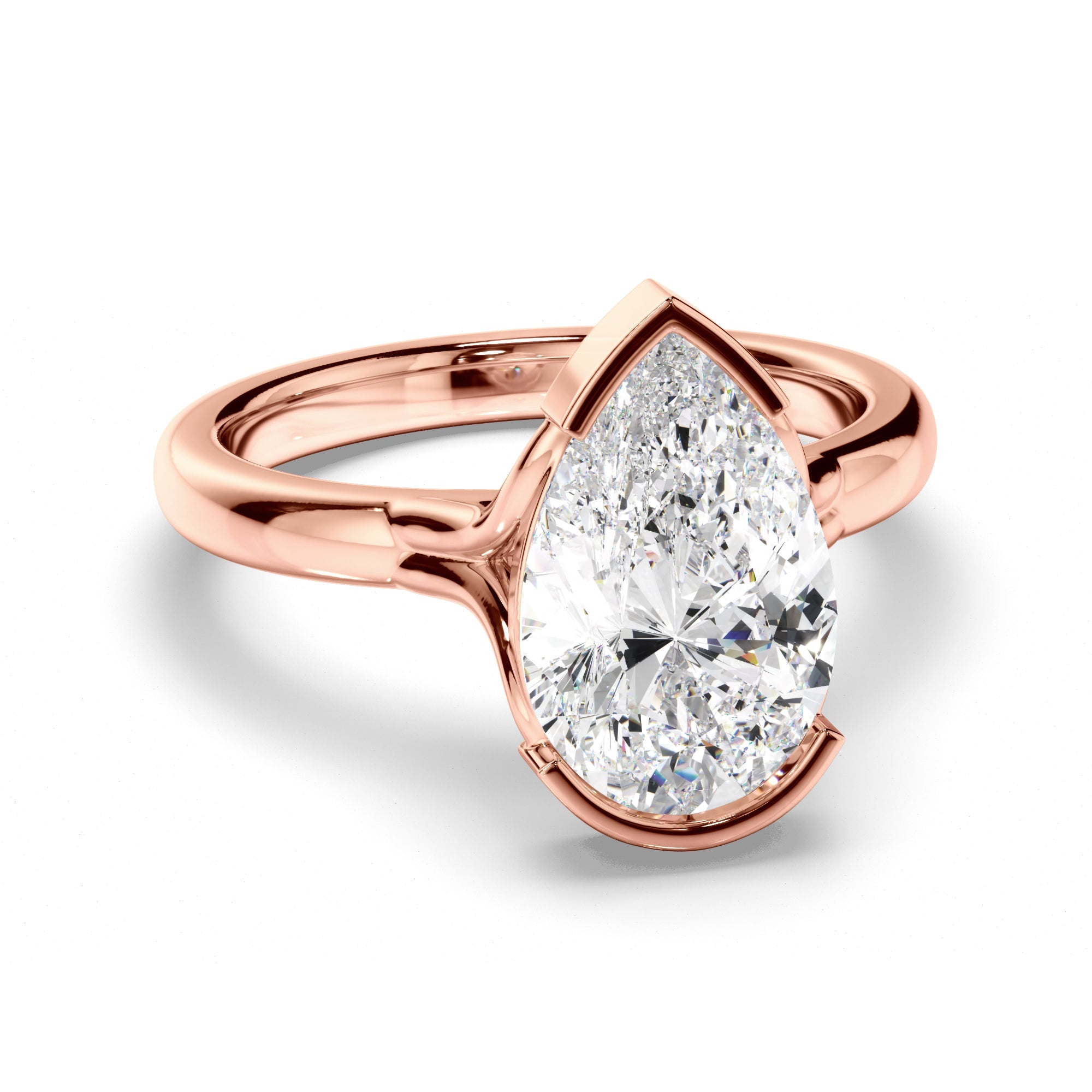 Pear Cut Diamond Half-Bezel Set Engagement Ring