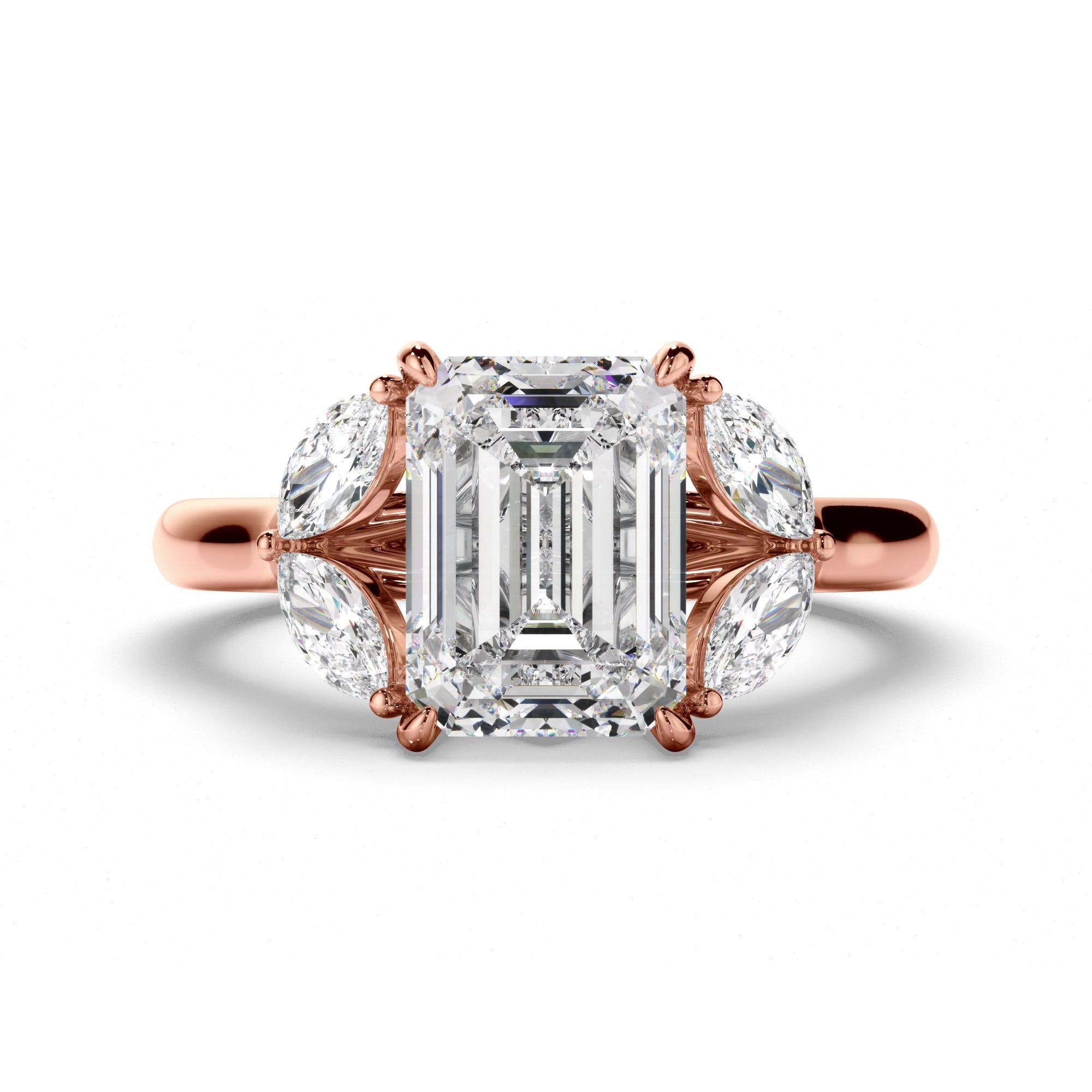 Emerald Cut Diamond Engagement Ring with Marquise Sides
