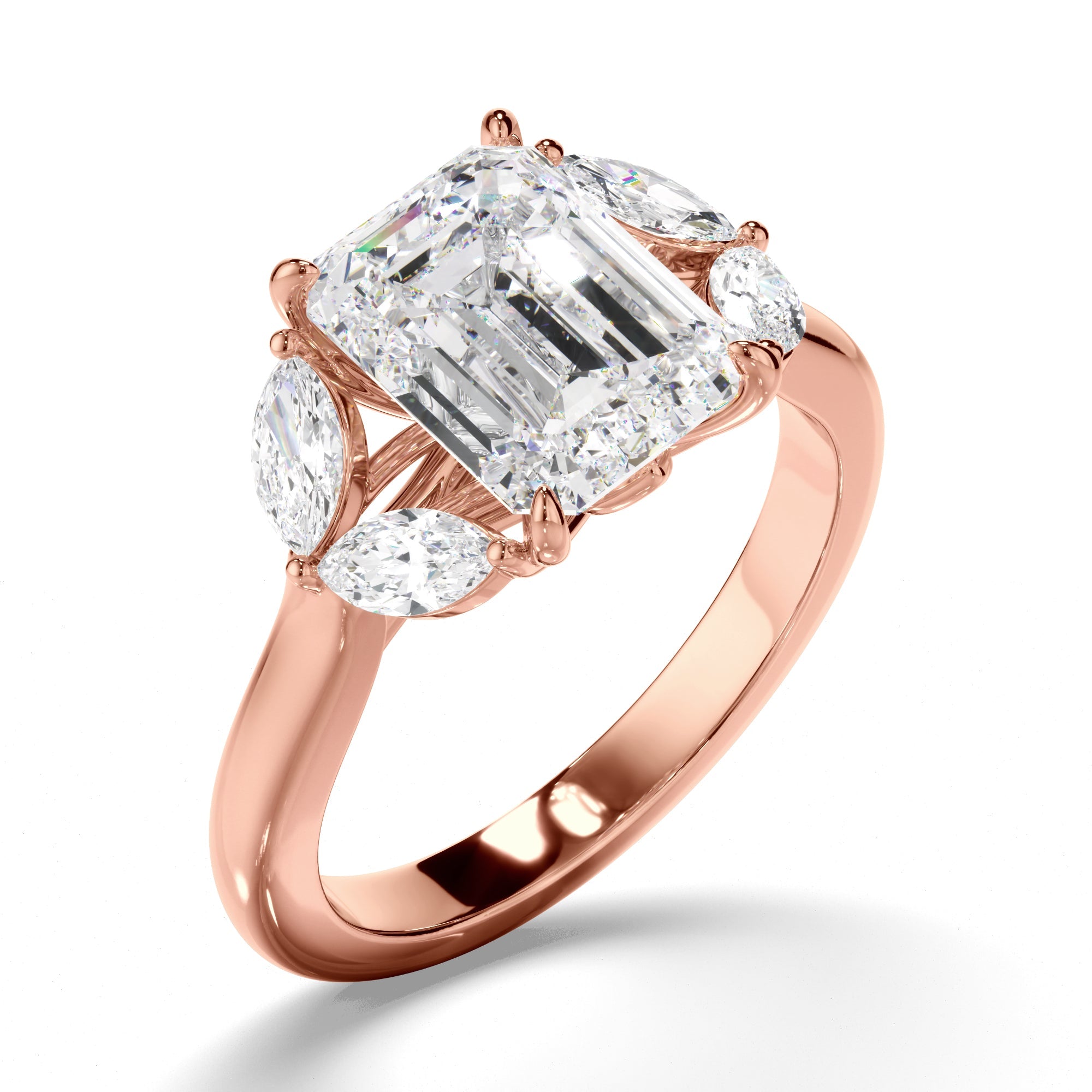 Emerald Cut Diamond Engagement Ring with Marquise Sides
