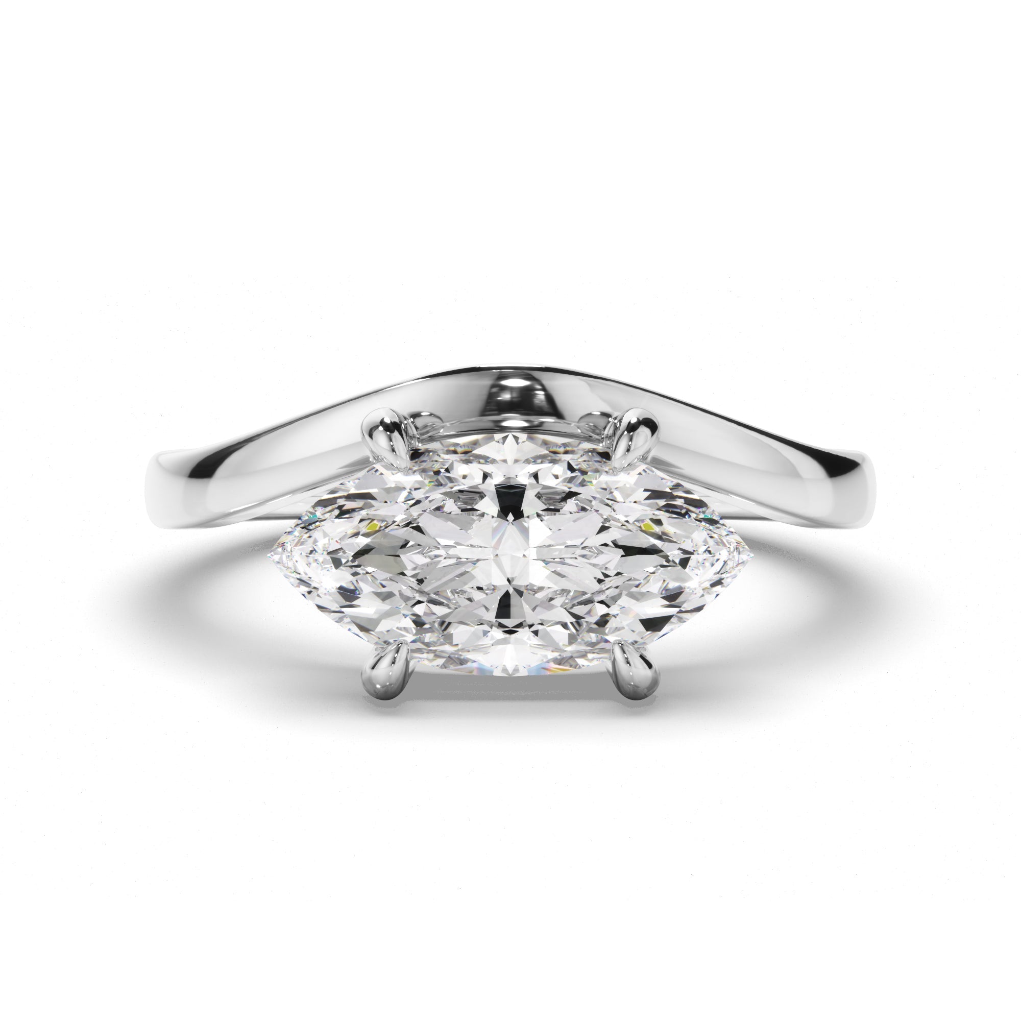 Marquise Cut Diamond Wave Set Engagement Ring