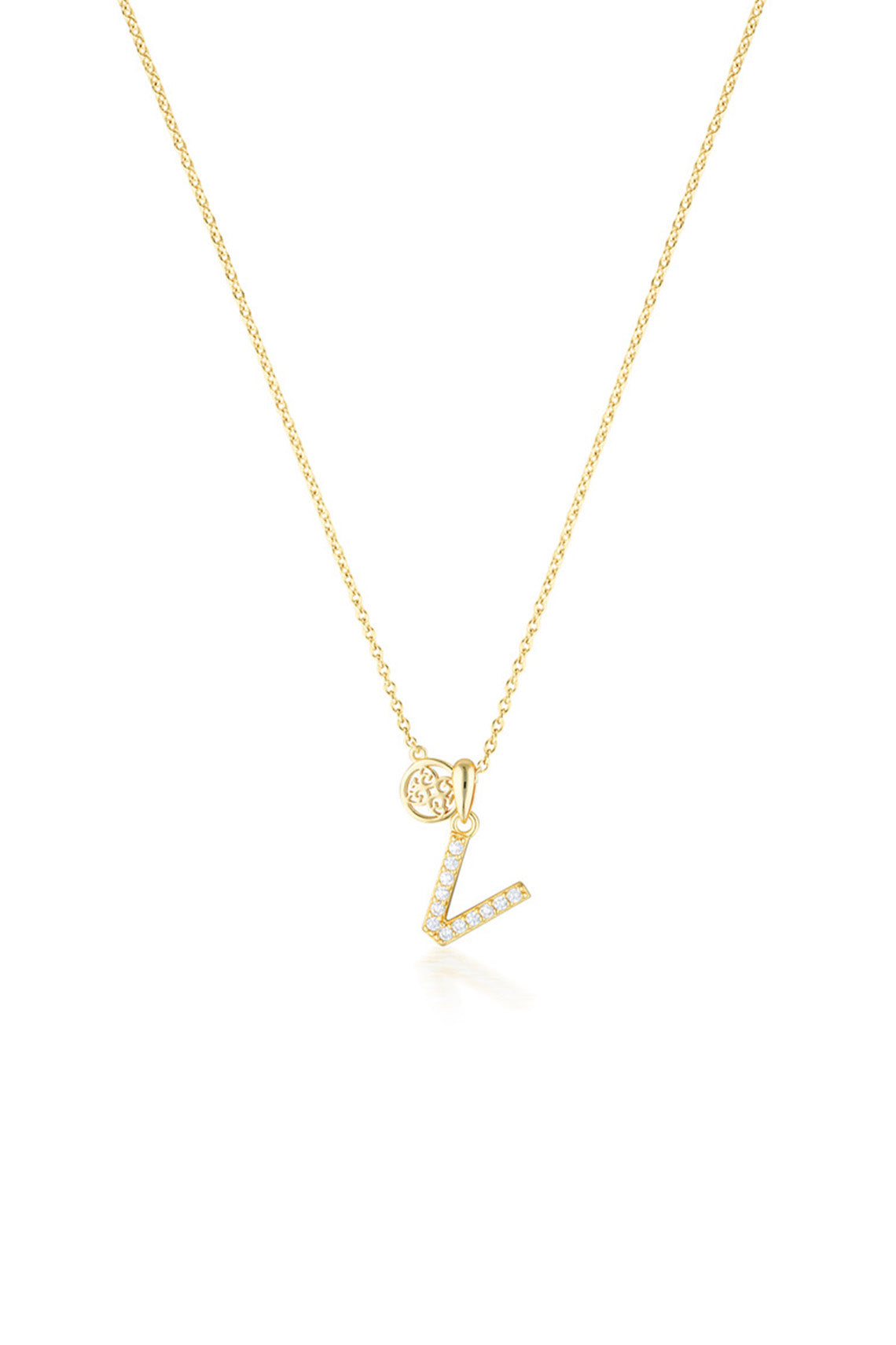 LUXURY LETTERS V INITIAL PENDANT GOLD