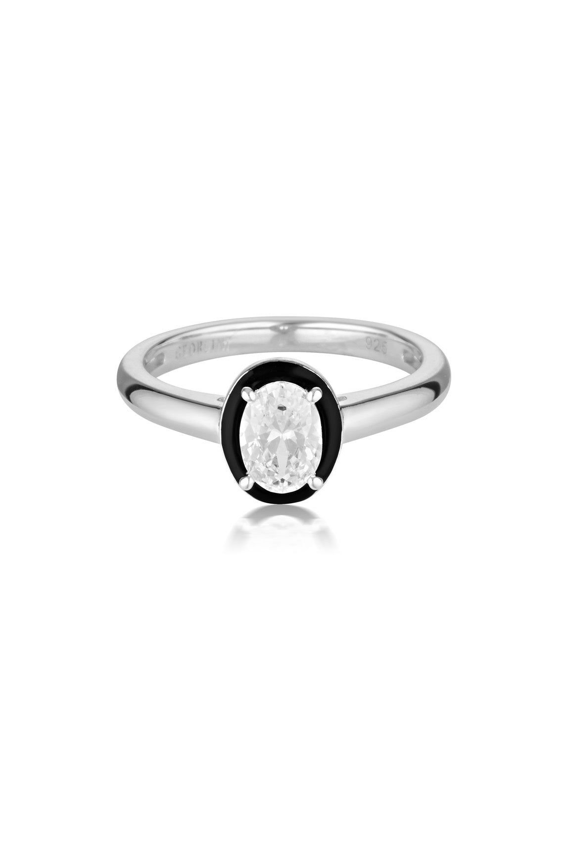REFLECTION OVAL RING SILVER & BLACK ENAMEL