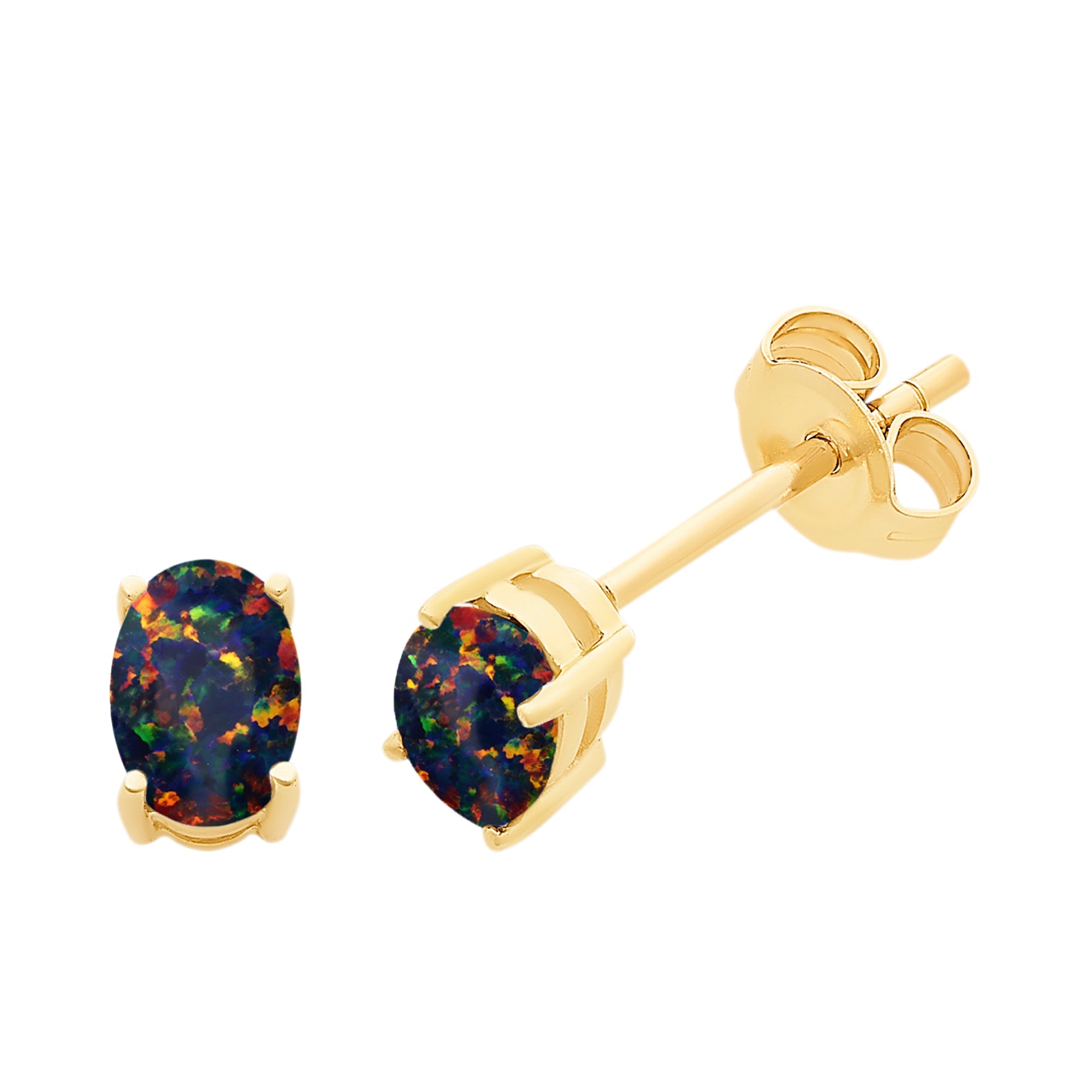 9ct Gold Lab Grown Black Opal Studs
