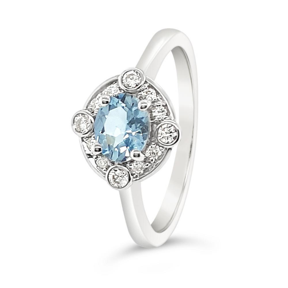 Aquamarine and Diamond Dress Ring 9ct White Gold