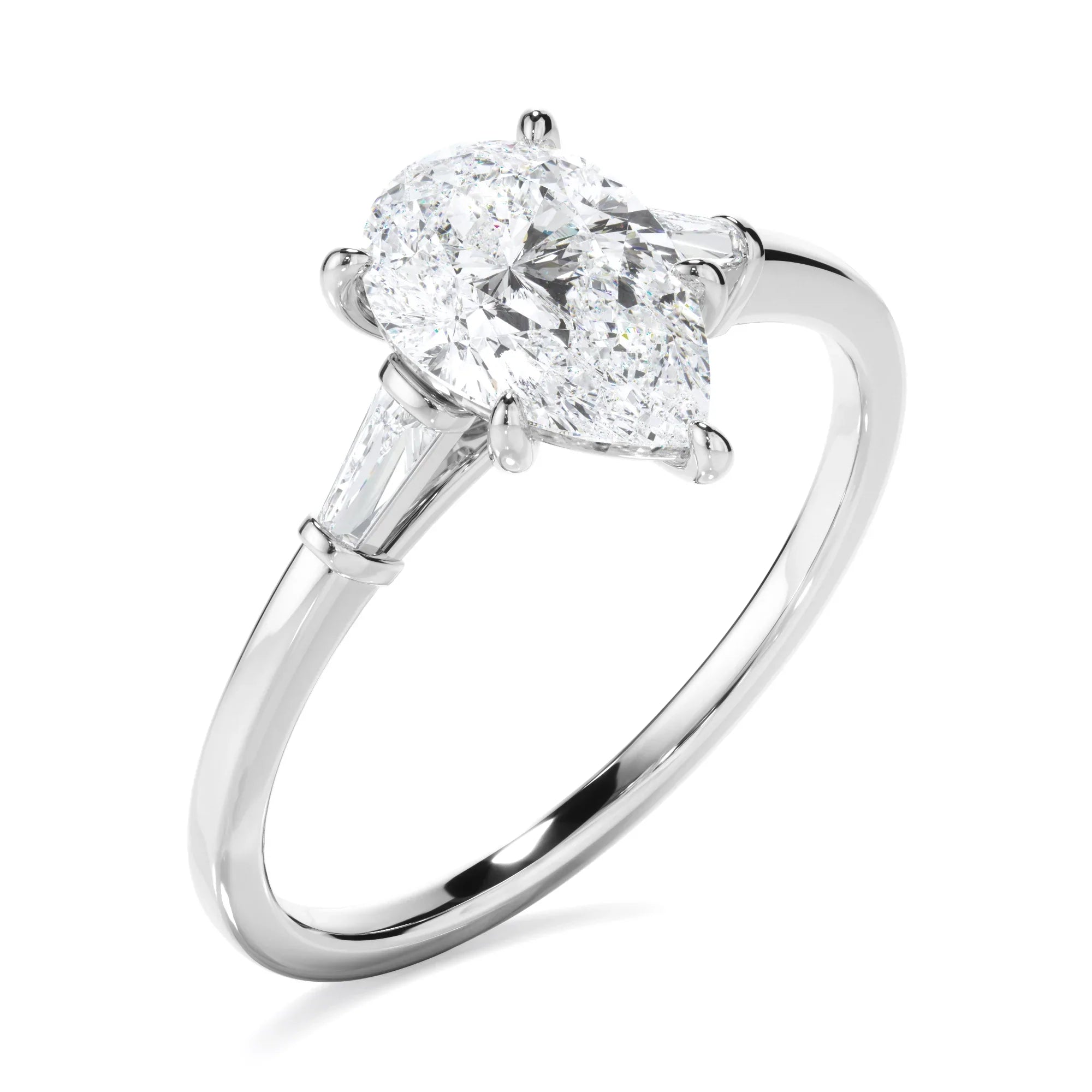 Pear Cut Diamond Engagement Ring With Baguette Sides