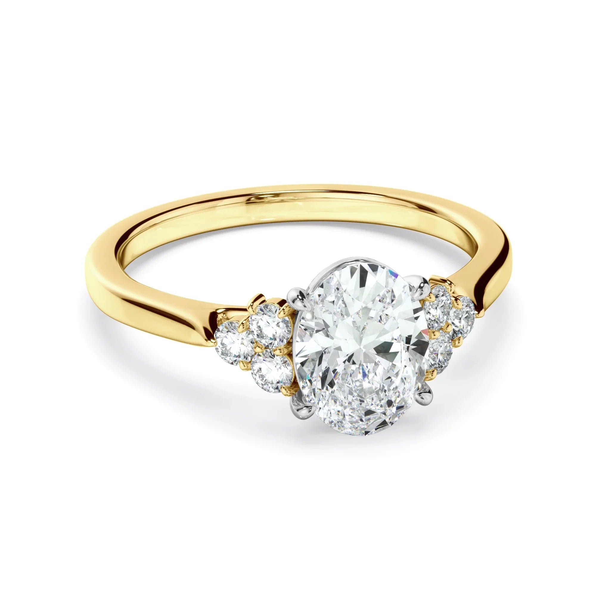 Oval Cut Diamond Engagement Ring With Diamond Cluster Sides