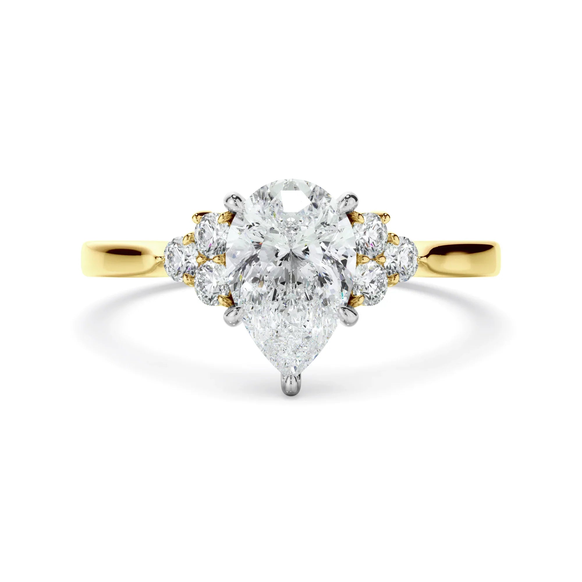 Pear Cut Diamond Engagement Ring With Diamond Cluster Sides