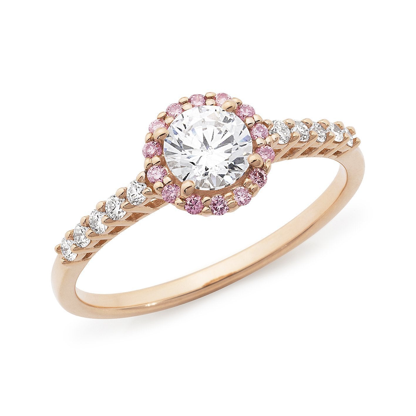 PINK CAVIAR 0.72ct White Round Brilliant Cut & Pink Diamond Halo Engagement Ring in 18ct Rose Gold
