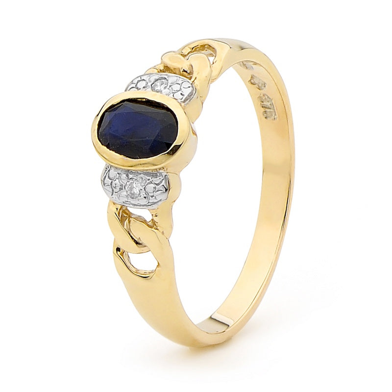 Sapphire and Diamond Chain Link Ring