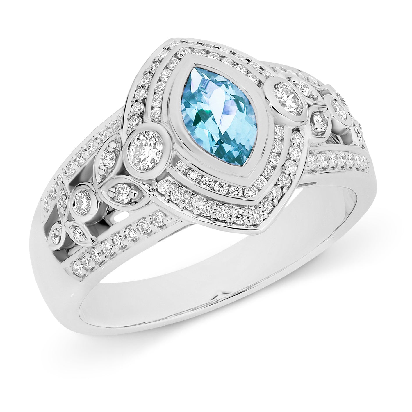 Celeste' Aquamarine & Diamond Ring in 18ct White Gold
