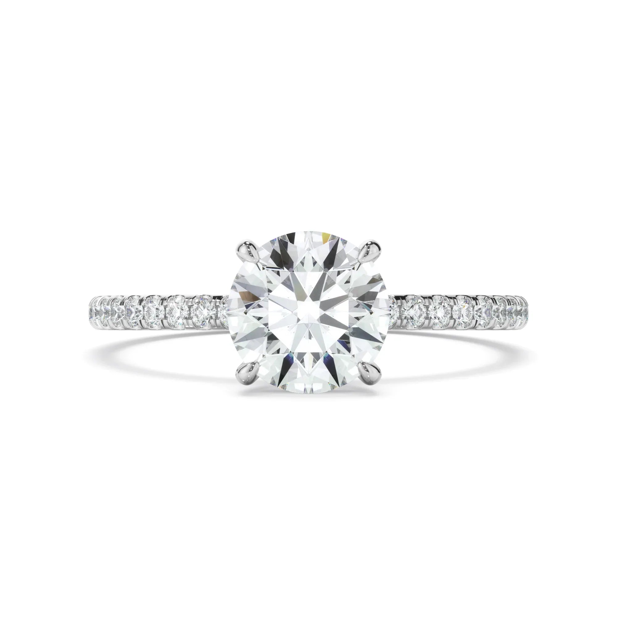 Round Brilliant Cut Diamond Solitaire Engagement Ring With Pave Band