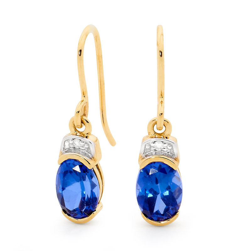 Created Sapphire and Diamond Hook Earrings
