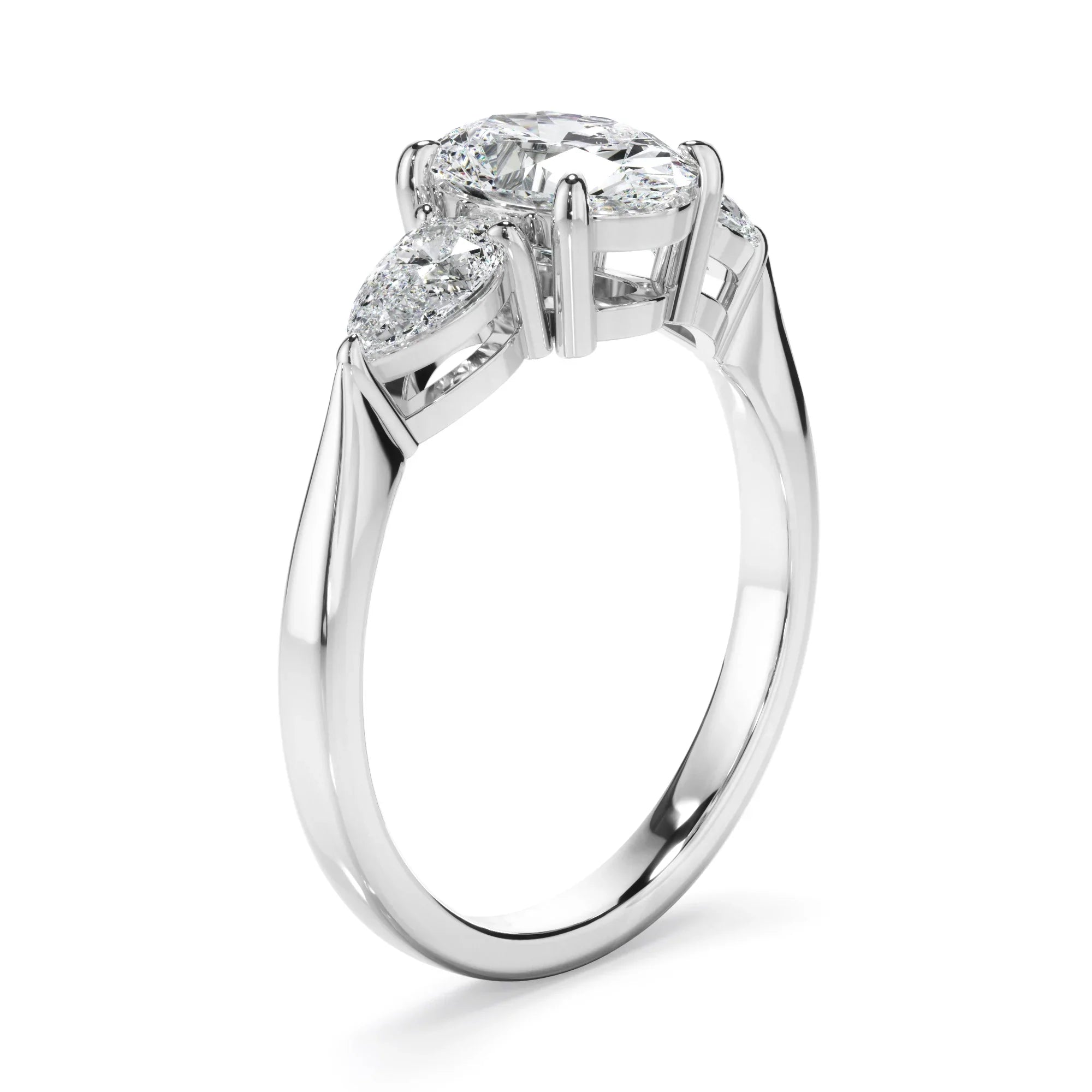 Oval Cut Diamond Engagement Ring With Pear Cut Diamond Sides