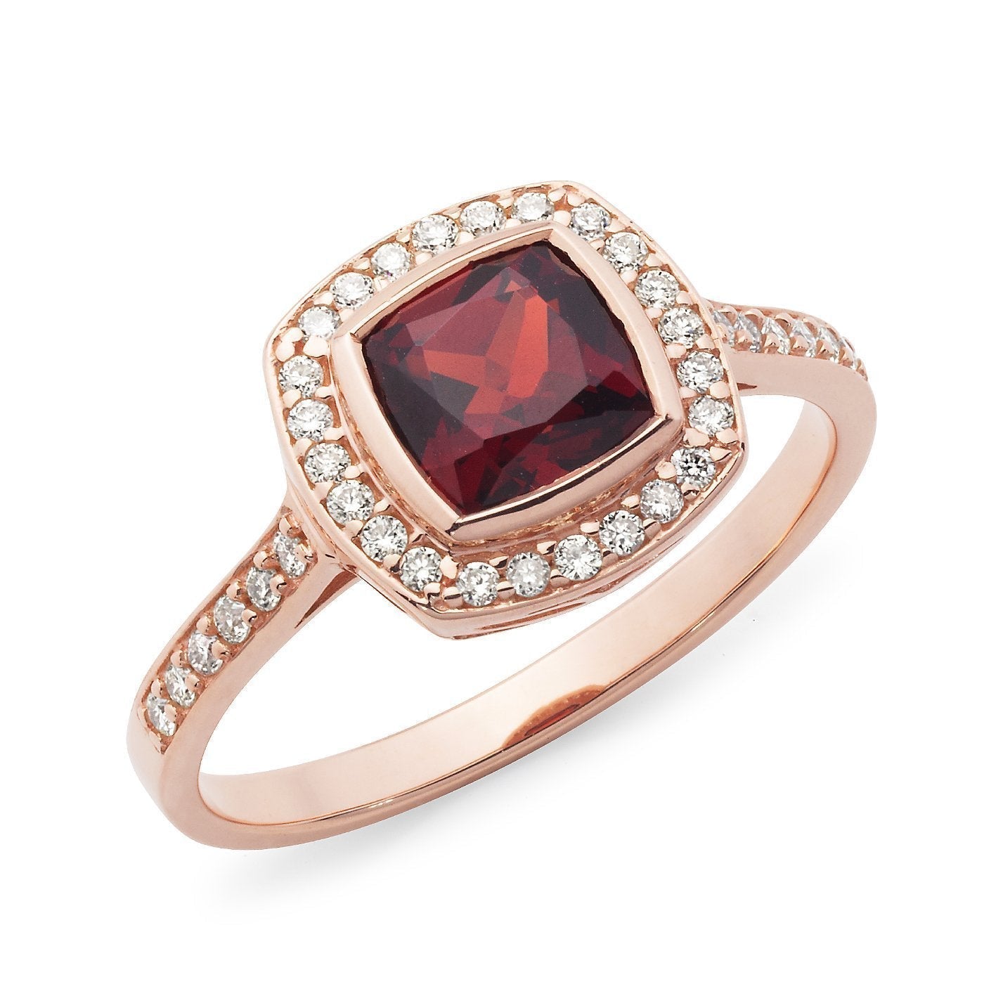 Garnet & Diamond Claw-Bead Set Dress Ring in 9ct Rose Gold