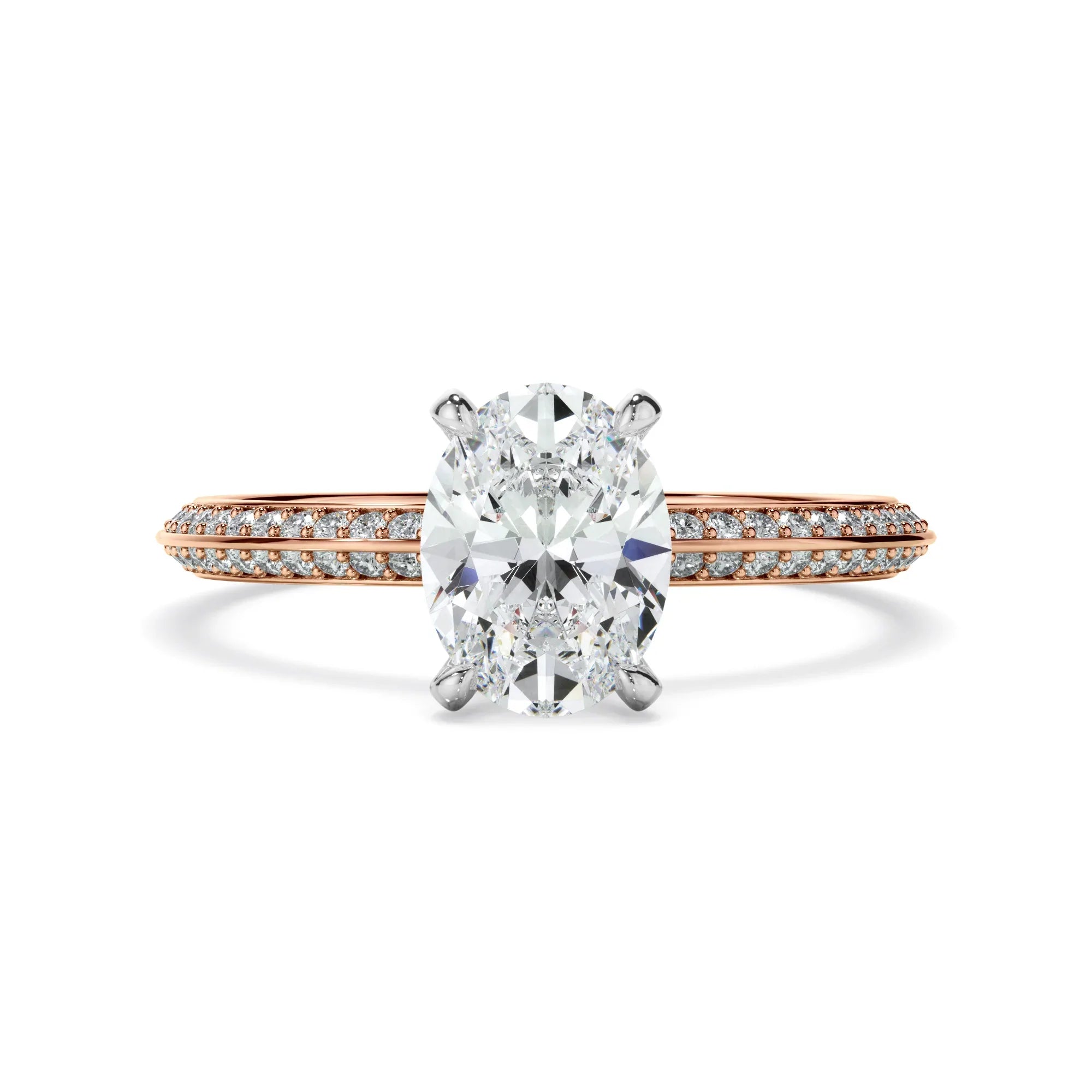 Oval Cut Diamond Knife Edge Engagement Ring With Diamond Pave Sides