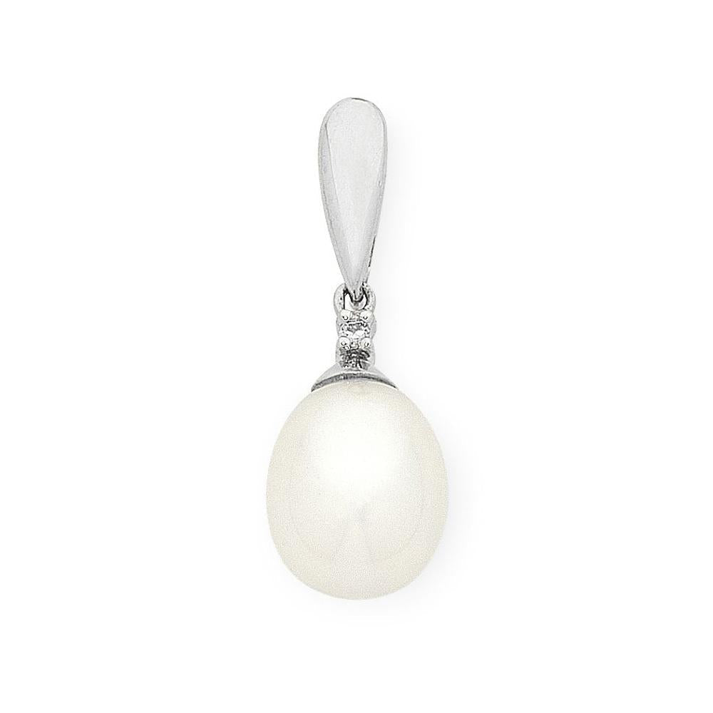 9Ct White Gold Pearl & Diamond Pendant