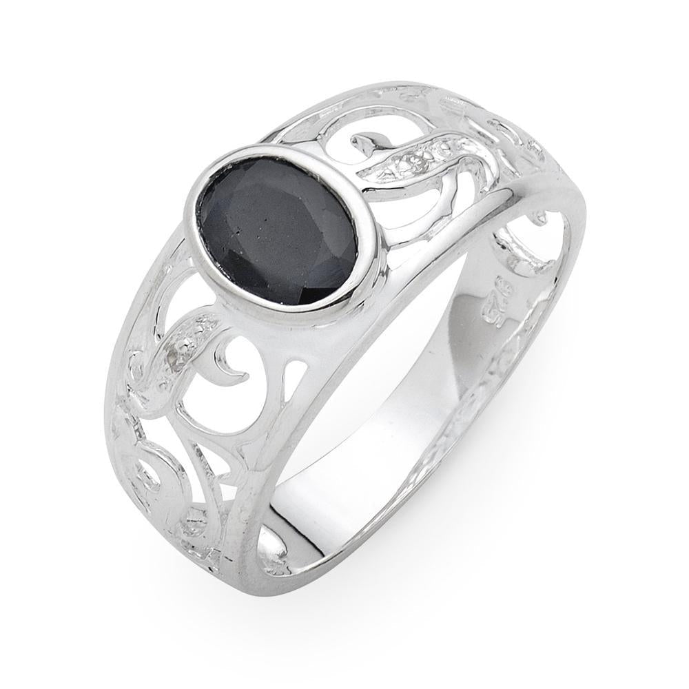 Sterling Silver Sapphire & Diamond Ring