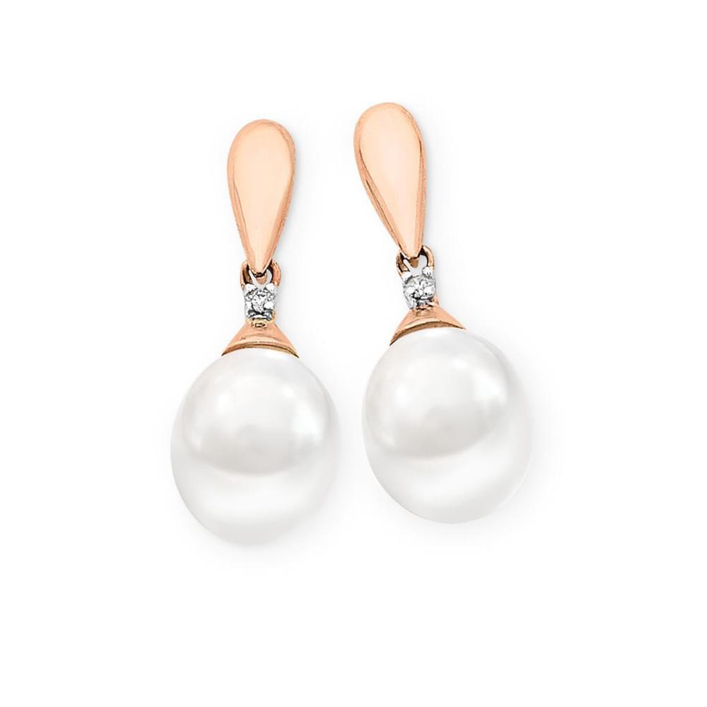 9Ct Rose Gold Freshwater Pearl & Diamond Earrings