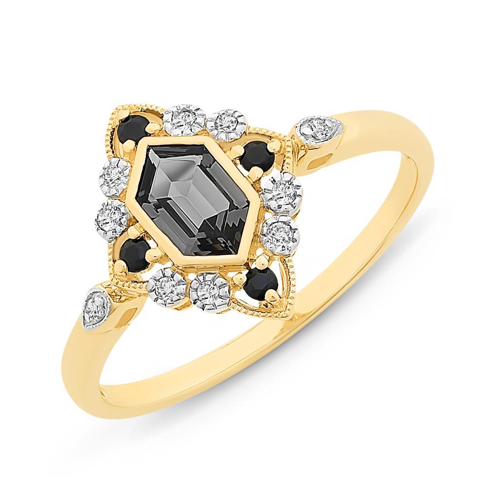 9Ct Gold Natural Sapphire, Created Nano & Diamonds Ring