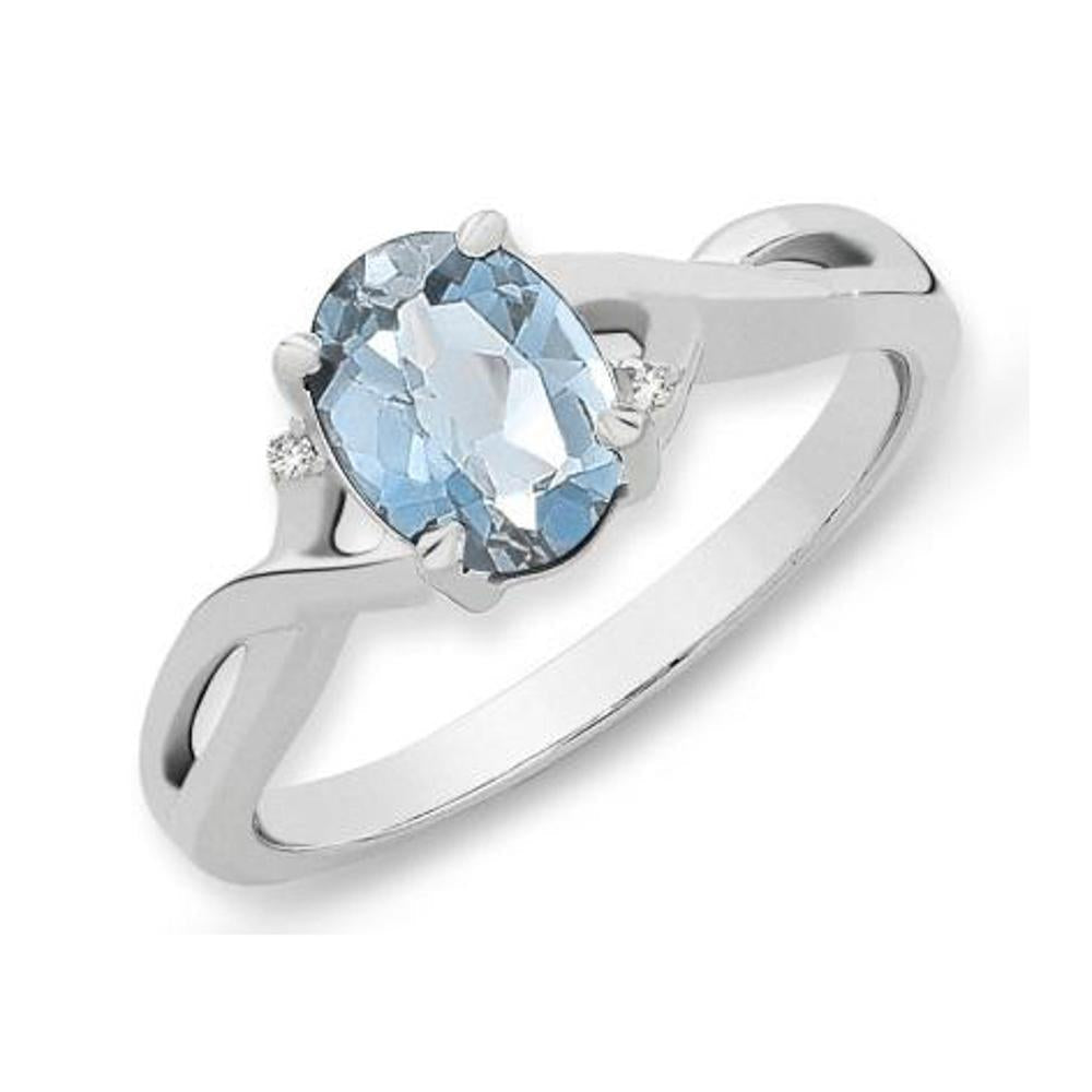 Sterling Silver Blue Topaz & Diamond Ring