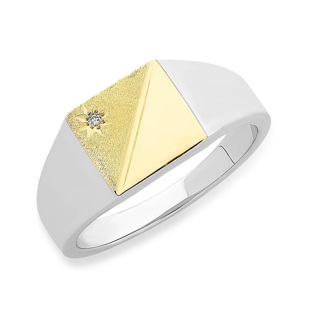 9Ct Gold & Sterling Silver Diamond Mens Ring