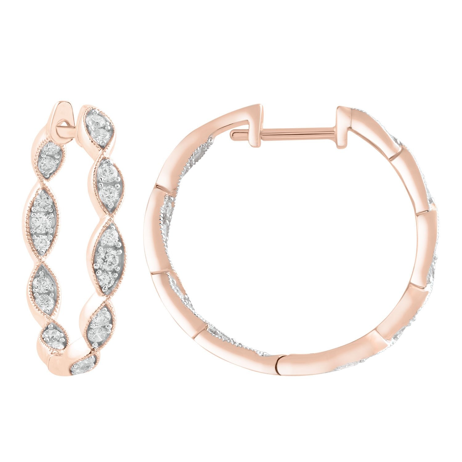 9ct Rose Gold 0.50ct Diamond Inside Out Hoop Earrings