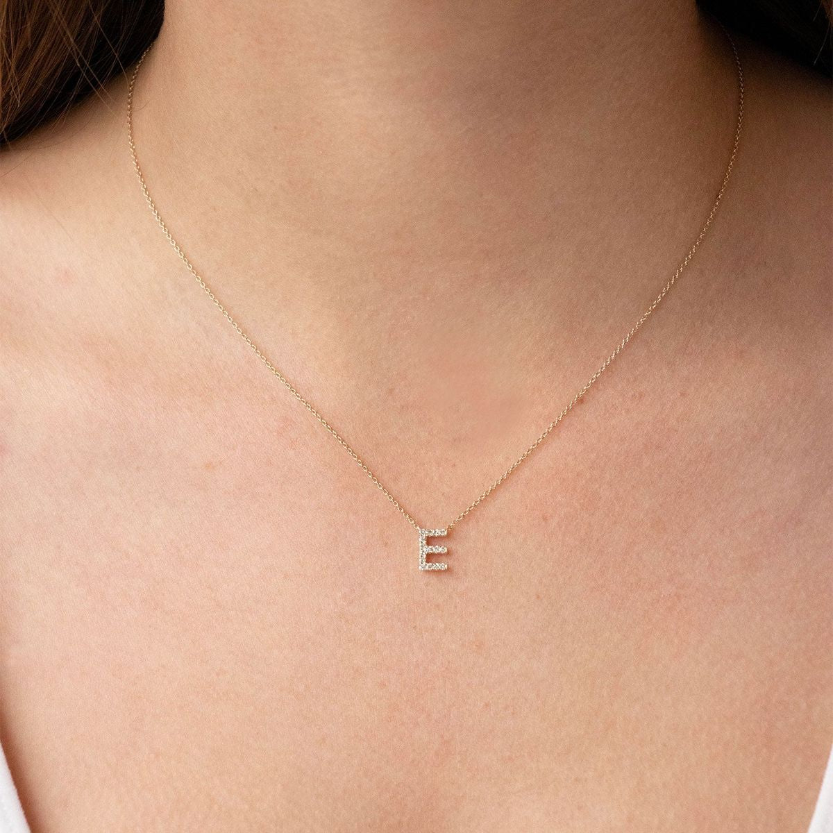 9ct Yellow Gold Diamond Initial 'E' Necklace