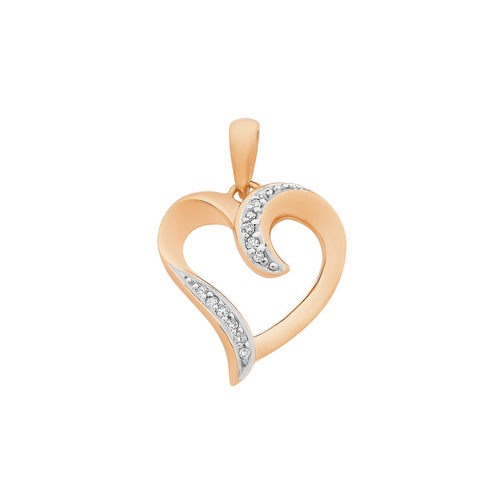 9ct Rose Gold Diamond Heart Pendant