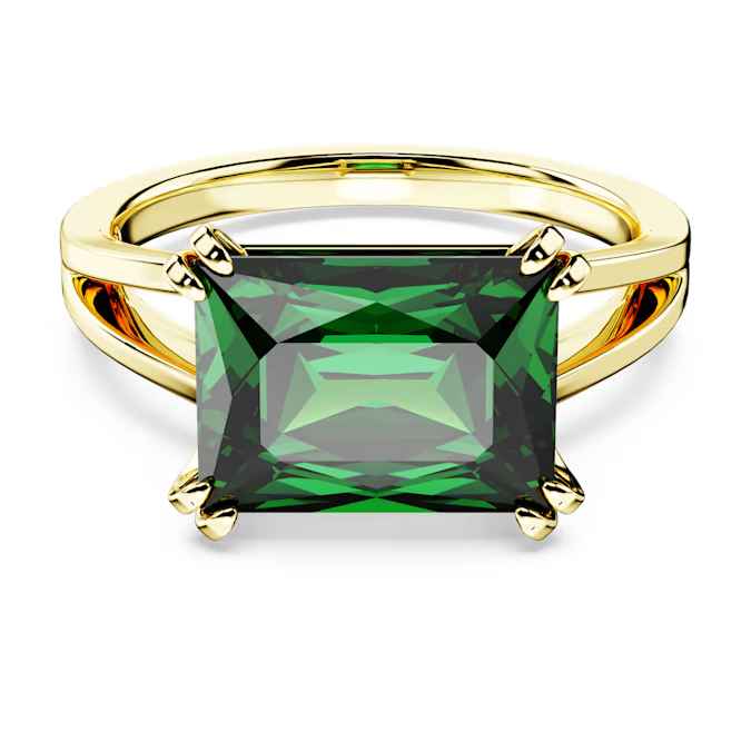 Swarovski Matrix cocktail ring Rectangular cut, Green, Gold-tone plated Size 55