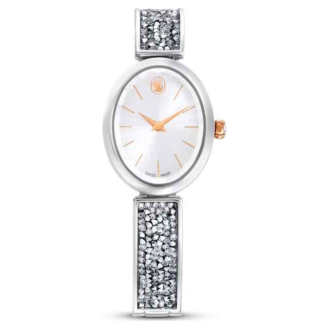 Swarovski Crystal Rock Oval watch Swiss Made, Metal bracelet, White, Stainless steel