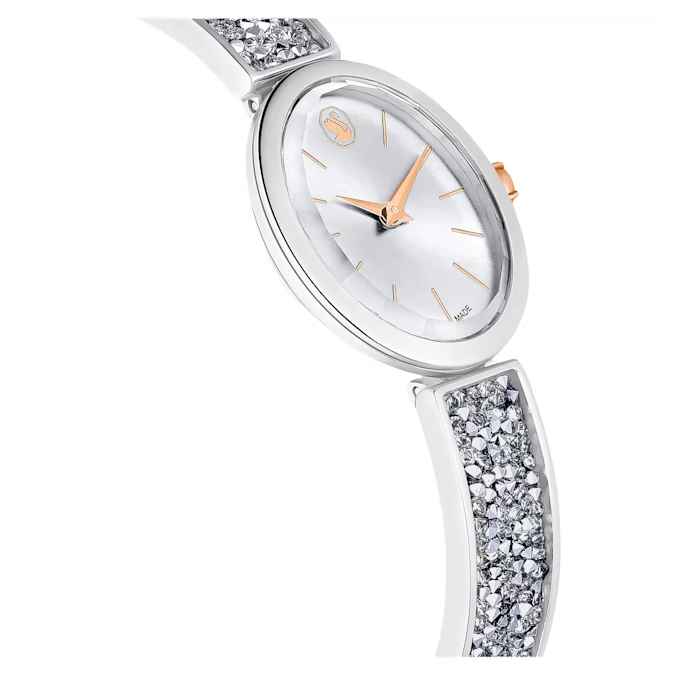 Swarovski Crystal Rock Oval watch Swiss Made, Metal bracelet, White, Stainless steel