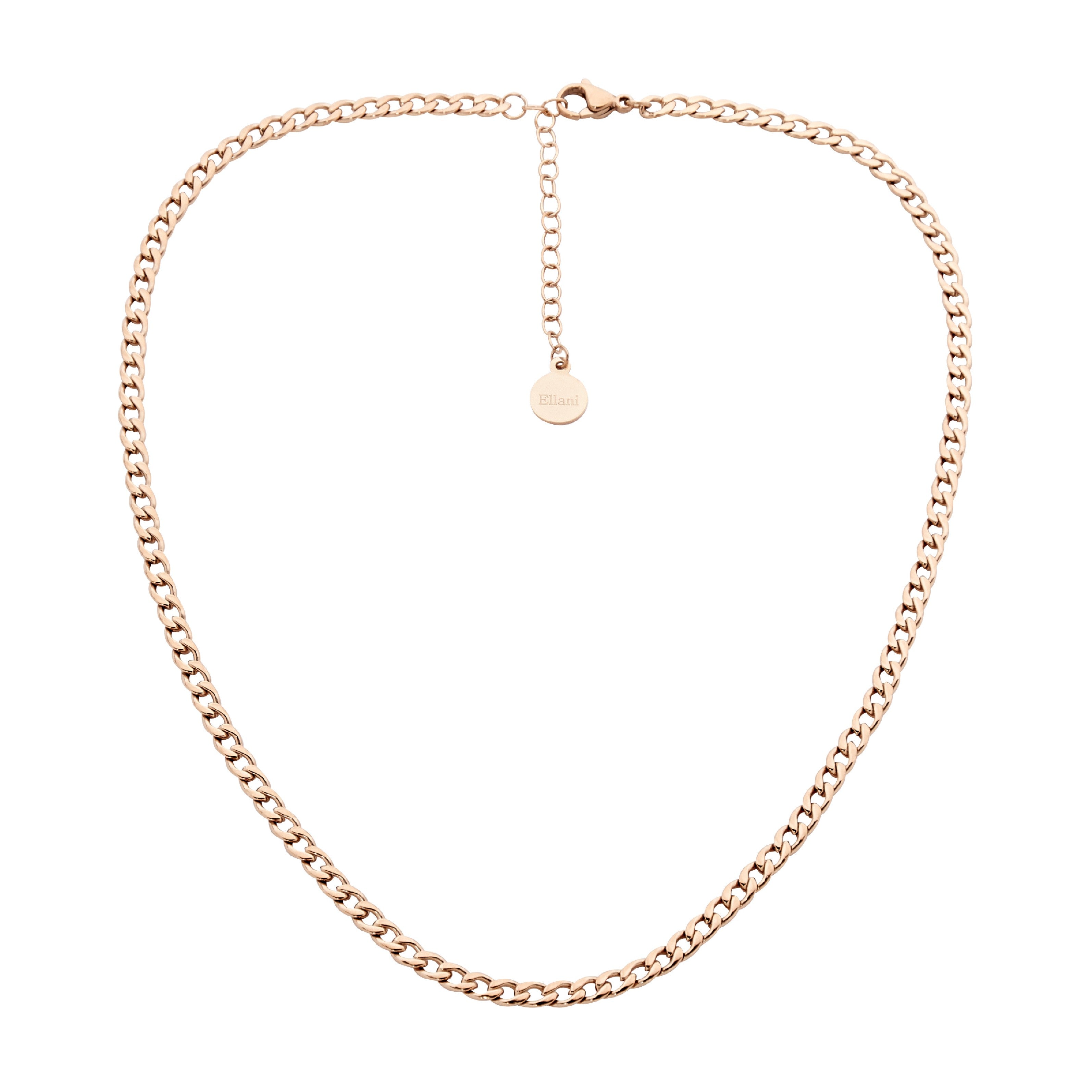 Stainless Steel Curb Chain Necklace 40cm+ Ext. With Rose Gold IP Plating 